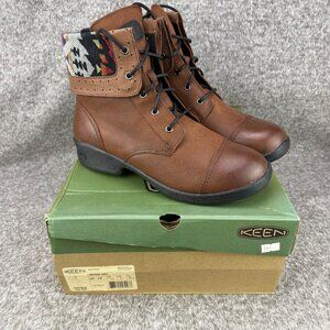 ✅Women's 10 Keen Tyretread Brown Leather Lace Up Ankle Boots Tortoise Shell Cuff